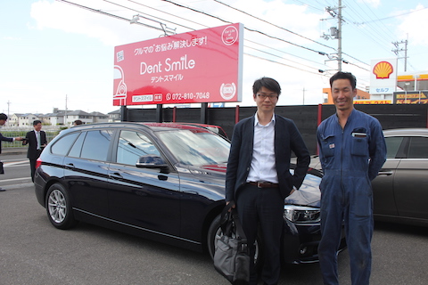 BMW 318i ヘコミ　修理　デントリペア　ドア