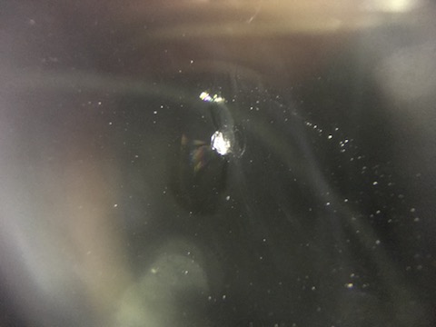 気をつけてください！フロントガラスの見えにくい場所に飛び石の傷！