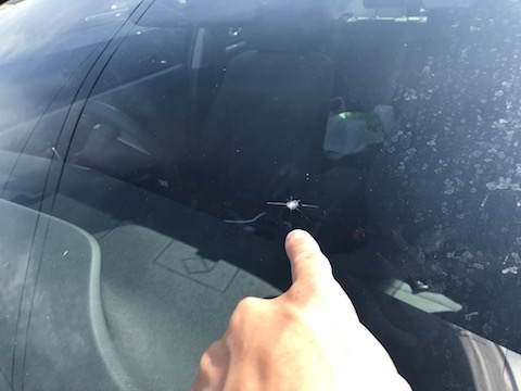 フロントガラス交換と言われる飛び石の傷、デントスマイルで直します！