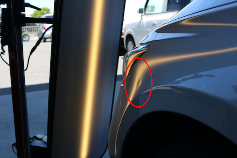 アコードのフロントフェンダーのヘコミを鈑金・塗装しないで修理！