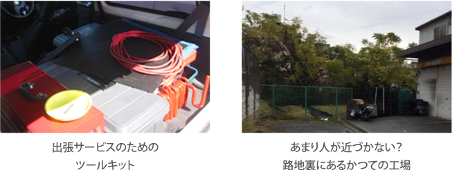 出張サービスのためのツールキット　あまり人が近づかない？路地裏にあるかつての工場
